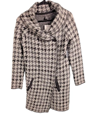 Tahari 女式毛衣外套灰色黑色人字形格子 XS 跑步大号全新带标签 — 第 1/4 张图片