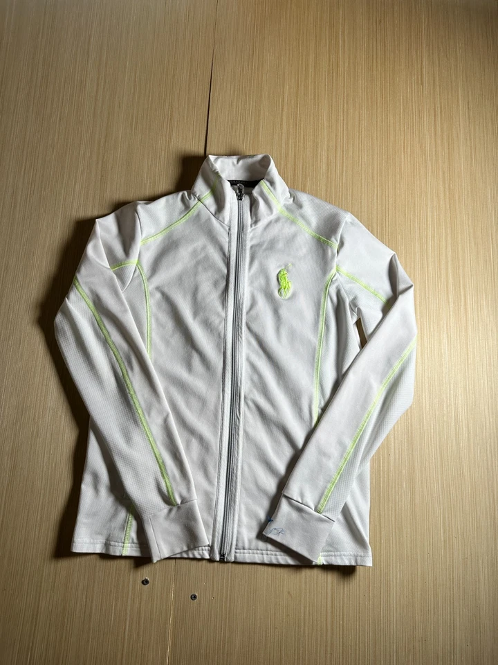 Jaqueta polo masculina de golfe Ralph Lauren pequena branca logotipo pônei pescoço simulado zíper completo - Imagem 1 de 4