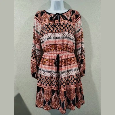 Vestido GB Mujer M Naranja Multicolor Manga Larga Boho Estampado Paisley Foto 1 de 4