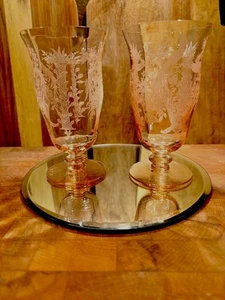 Tiffin Pink Persian Pheasant mid-size footed Water/Iced Teas - Set of Two - Picture 1 of 6