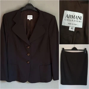 ARMANI COLLEZIONI Pure Wool Skirt Suit Size 40/42 IT - 8/10 UK Brown VGC - Picture 1 of 12
