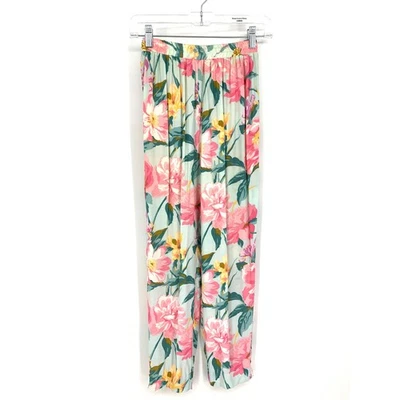 Carole Little For Saint Tropez West Pants XSP Blue Pink Floral German Rayon - Image 1 of 4
