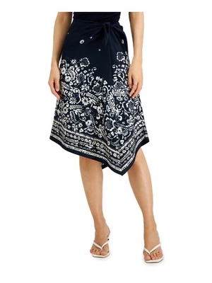 DONNA KARAN NEW YORK Womens Navy Unlined Tie Asymmetrical Hem A-Line Skirt 10 - Image 1 of 4