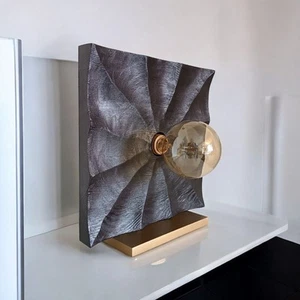 Modern Abstract Rustic Wooden Lamp – Hand Carved Black Table Light - Gift - Picture 1 of 10