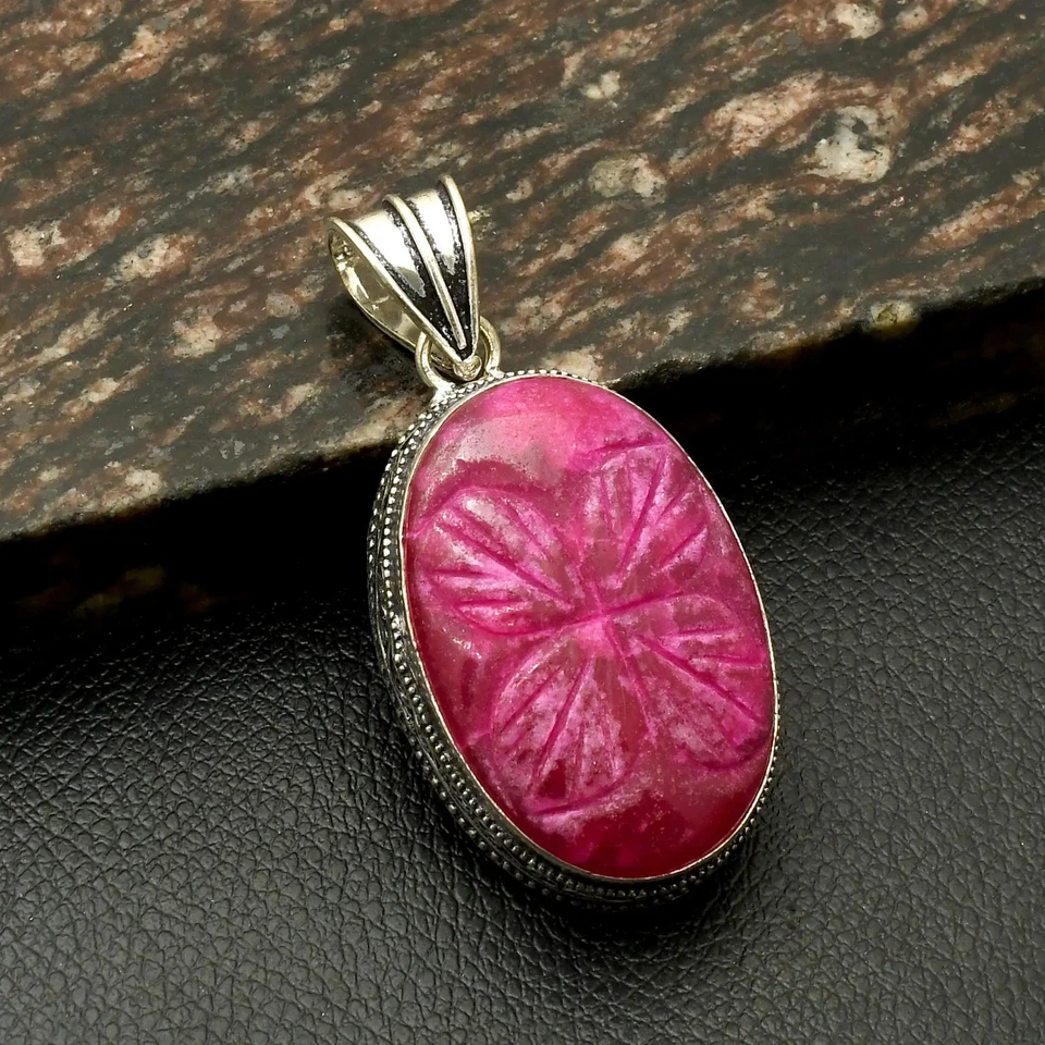 Colgante de piedras preciosas de rubí simulado hecho a mano diseño antiguo joyería 2,4" AP-45218 Foto 1 de 1