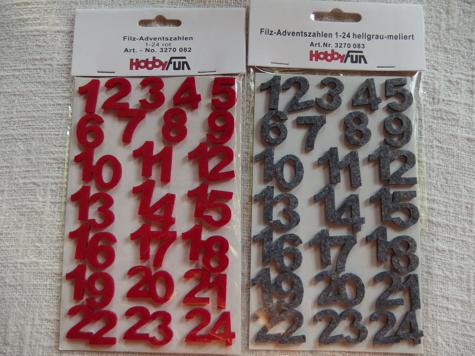 Hobby Fun - Adventszahlen aus Filz - Zahlen 1 - 24 - ca. 2,5 cm - rot oder grau - Bild 1 von 1
