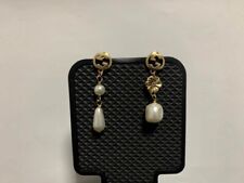 Gucci Vintage Button Pair Earrings Pierce Pearl Flower Gold