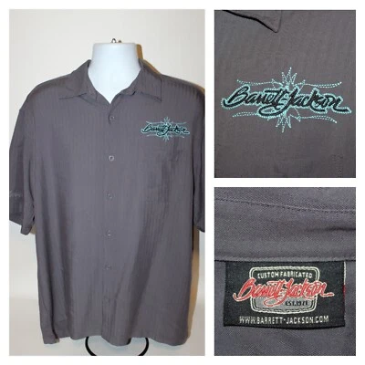 Barrett Jackson Gray Signature Series Rayon Button Up Mechanic Shirt Size L - Image 1 of 4
