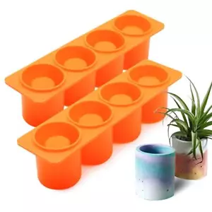 2 Pcs Flower Pot Silicone Molds Concrete Cement Plaster Moulds Candle Holder - Picture 1 of 7