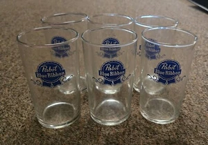 VINTAGE NOS 1970'S PABST PBR BEER GLASSES SET OF Six APPROXIMATELY 6 OZ. MILW.  - Picture 1 of 3
