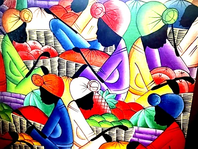 Ямайское искусство картина маслом оригинальная с ручной подписью A. Ferguson Market - Изображение 1 из 4