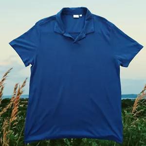Onia shirt Men Large/collared pull over/ short sleeve/ v neck/55% linen/blue - Picture 1 of 6