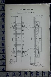 1871 COULTER ASHLEY PA TURN TABLE RAILROAD TRACK INDUSTRY PATENT LITHO 122229 - Picture 1 of 2
