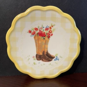 The Pioneer Woman Novelty Stoneware Yellow Cowboy Boots Gingham Coaster *NEW* - Picture 1 of 2