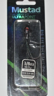 mustad big eye buck tail jig ultra point hook jigging casting 3/8oz black - Image 1 of 4