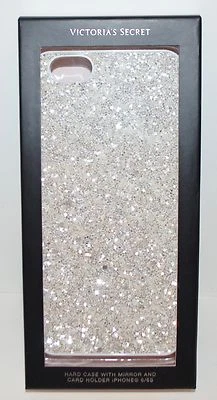 VICTORIA'S SECRET WHITE GLITTER IPHONE 6 6S HARD CASE SLEEVE MIRROR CARD HOLDER - Image 1 of 4