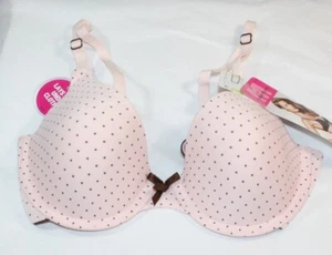 NWT MAIDENFORM 07959 BRA one fab fit demi t shirt 34B PALE PINK BROWN POLKA DOTS - Picture 1 of 4