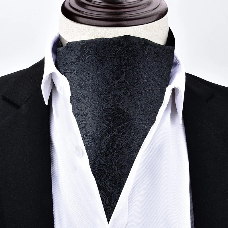 Nuevo Clásico Para Hombre Jacquard Paisley Negro Bufanda Corbata Ascot Corbata Corbata Foto 1 de 1