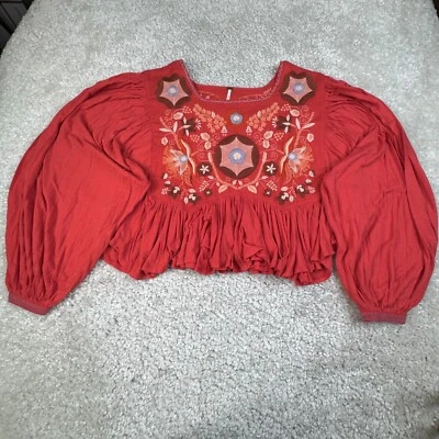 Free People Claudine Embroidered Floral Crop Top Blouse Women Large FLAW - Image 1 of 4