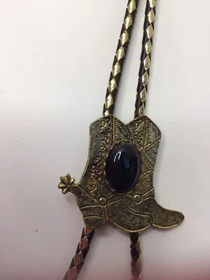 Bolo American Western Cowboy Negro Piedra Bolo Corbata para Hombres Bota de Vaquero con Espuela Foto 1 de 3