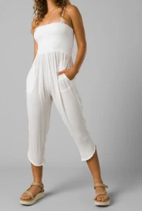 NEW PRANA WHITE FERNIE SMOCKED JUMPSUIT PANTS ROMPER 1973221 SIZE XS - Picture 1 of 11