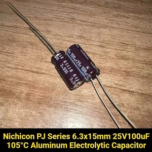 50pcs 100uF 25V Nichicon PJ 6.3x15mm 25V100uF Super Low Impedance Capacitor - Picture 1 of 2