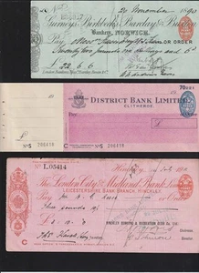 1888-1964 ENGLAND Eight Cheques lot, Clitheroe, Liverpool, Salisbury, Hinckley - Picture 1 of 3