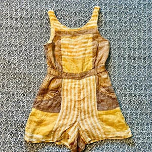 Anthropologie Ett:twa  Romper Size 2 Yellow Brown Striped Sleeveless Jumpsuit - Picture 1 of 13