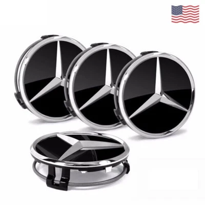 2.95 Inch/75mm Set of 4 For Mercedes/Benz Center Caps Fits Most Models Black  - Изображение 1 из 4