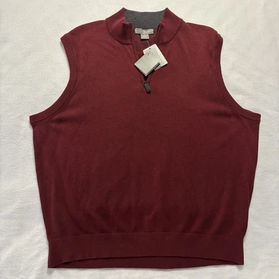 全新 Daniel Cremieux 背心男式红色 XL 1/4 拉链毛衣 Supima 棉标志 全新带标签 — 第 1/4 张图片