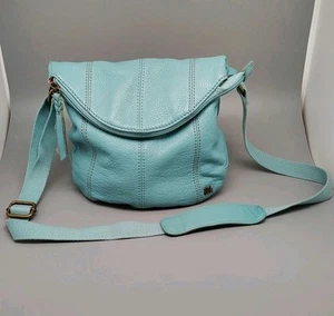 EUC The Sak Deena Light Blue Pebbled Leather Flap Crossbody Shoulder Hobo Purse - Picture 1 of 11