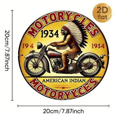 [2D Flat] 1pc Vintage Indian Motorcycle Round Tin Metal Signs 7.87x7.87 inches - Image 1 of 4