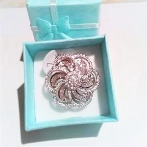 TAGLIA 7 GRANDE FIORE CAMELIA anello argento 925 timbrato diamanti simulati cocktail - Foto 1 di 14