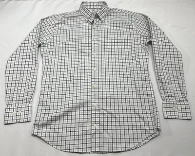 Peter Millar Men's Medium Check Button Down Shirt White Gray Black Cotton Blend - Image 1 of 4