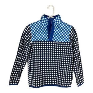 NWT Draper James x Lands End Serious Sweats Gingham Blue Sweatshirt LARGE 10-12 - Picture 1 of 6