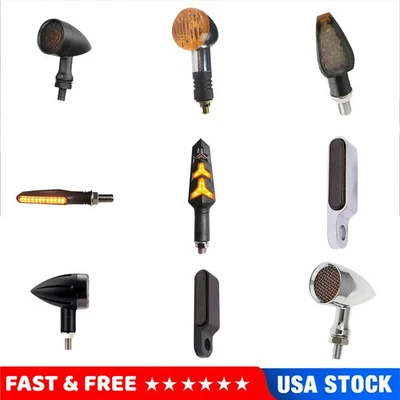 2x Motorcycle Chrome Amber LED Turn Signal Light Bullet Brake Blinker For Car - Image 1 of 4