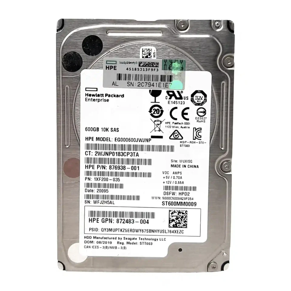 HP 876938-001 600GB Dual Port SFF 2.5in SAS-3 12G 10K HDD 872736-001 - Immagine 1 di 1