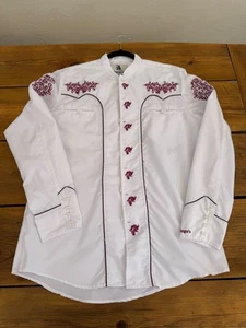 Herren Waldläufer Original weißes Western Hemd mit roter Stickerei Größe L - Bild 1 von 8