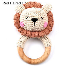 Clutching Toy Hand made Natural Wooden wool crochet Fabric Rattling Ring Rattle