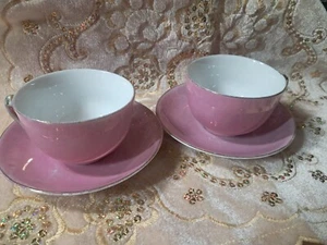 Unmarked Tea cup and Saucer set dark pink color little warn but still beautiful - Picture 1 of 5