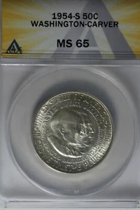 1954-S .50  ANACS  MS 65  WASHINGTON-CARVER   Classic Commemorative Coins  - Picture 1 of 2