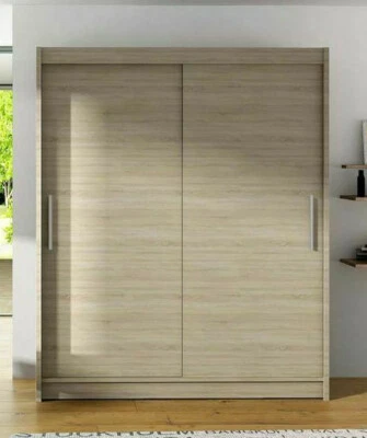 Wardrobe WESTA I Sliding Doors Hanging Rail Shelves Sonoma Truffle White - Image 1 of 2