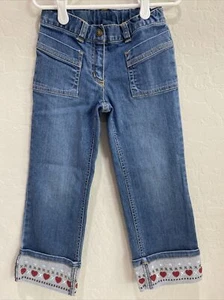 Gymboree MOUNTAIN CABIN (SZ 4) Girls BLUE DENIM Red Hearts Jeans PANTS - Picture 1 of 8