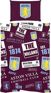 Aston Villa Patch Single Duvet Cover Reversible Bedding Set - Picture 1 of 1