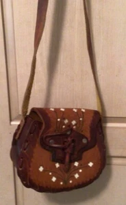 Vintage Boho Hippie 60-70’s Small Leather Tooled Floral Purse 8” X 7” - Picture 1 of 7