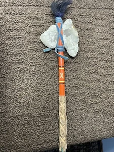 antique Native American Indian tomahawk . Carved, Feathered And Leather Laced. - Picture 1 of 8