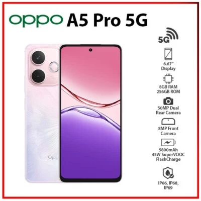 OPPO A5 Pro 5G 8GB+256GB PINK Unlocked Dual SIM Global Android Mobile Phone - image 1 of 4