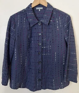 Chaqueta Habitat Talla S Usable Arte Azul Púrpura Seersucker Bordada Algodón Claro - Imagen 1 de 7
