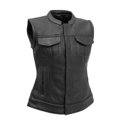 WOMENS BIKER MOTORCYCLE SOFT PREMIUM LEATHER VEST COMFY LEATHER VEST - Image 1 of 4