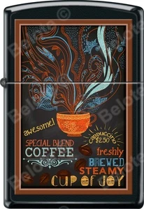 Zippo Cup Of Joy Coffee Chalkboard Poster Black Matte WindProof Lighter NEW - Picture 1 of 2